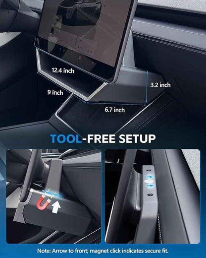 (Upgraded for Tesla Model Y Juniper Under Screen Storage Organizer 2025-2026 [Cyber-Inspired], Model 3 Highland 2024-2025 Center Console Organizer Tray for Tesla Model Y Juniper Accessories