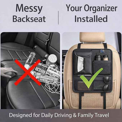 Car Seat Back Organizer with 5 Pockets, Backseat Storage Organizer for Travel, Water-Resistant, Easy Install, Keeps Car Tidy