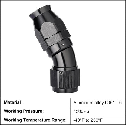 EVIL ENERGY 12AN 30 Degree PTFE One Piece Full Flow End Hose Fitting Aluminum Black