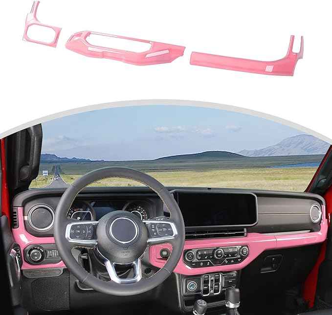 CheroCar for JL Center Console Headlight Air Conditioning Control Panel & Co-Pilot Handle Panel Interior Accessories fit for Jeep Wrangler JL JLU 2024+,Pink