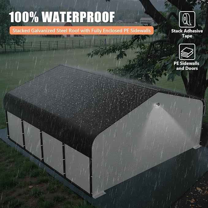 Carports 20x20 Heavy Duty Metal for Snow, Fully Enclosed Carport with Removable Sidewalls and Drive Through Doors