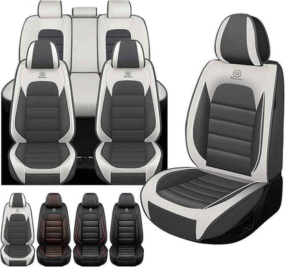 Car Seat Cover Fit for Honda CR-V 2014-2026 Waterproof Seat Covers,Nappa Faux Leather Breathable and Comfortable,Car Seat Protector Car Interior Accessories (Full Set) Grey&White