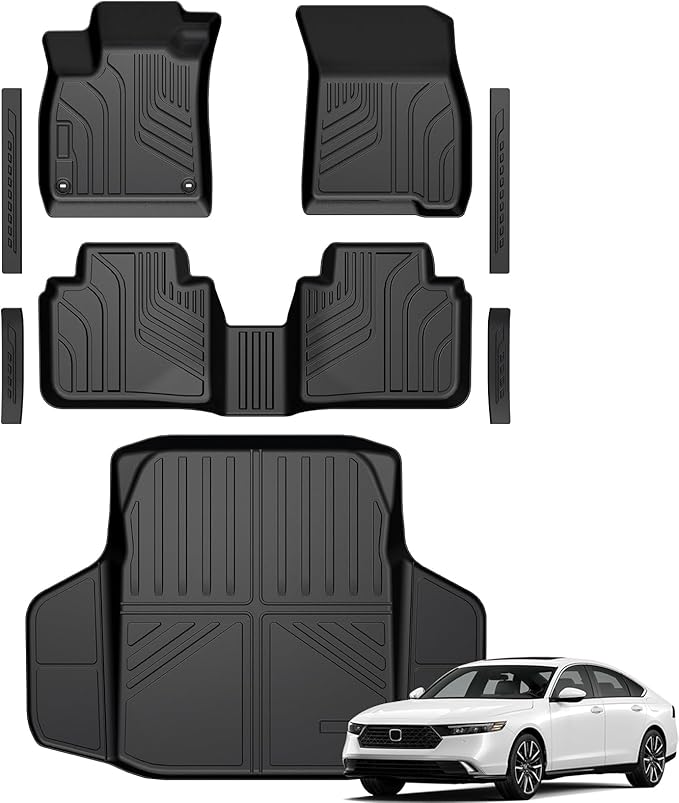 Floor Mats for Honda Accord 2023–2025 2026, All Weather Floor Mats Trunk Cargo Liner and Door Sill Guards Accessories, Full Coverage Set (Gasoline & Hybrid)