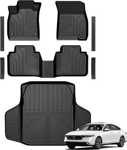 Floor Mats for Honda Accord 2023–2025 2026, All Weather Floor Mats Trunk Cargo Liner and Door Sill Guards Accessories, Full Coverage Set (Gasoline & Hybrid)