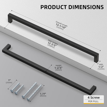 Goldenwarm 10 Pack Black Square Bar Cabinet Pull Drawer Handle Stainless Steel Modern Hardware for Kitchen and Bathroom Cabinets Cupboard,Center to Center 12-3/5in(320mm) Kitchen Door Handles