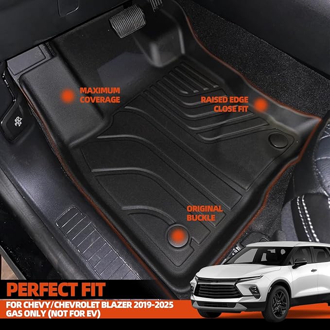 Custom Fit Floor Mats for Chevy/Chevrolet Blazer 2019-2025 Gas Only (Not for EV), All Weather TPE Floor Liners with Trunk Mat & Backrest Protectors, Odorless Full Set Interior Accessories