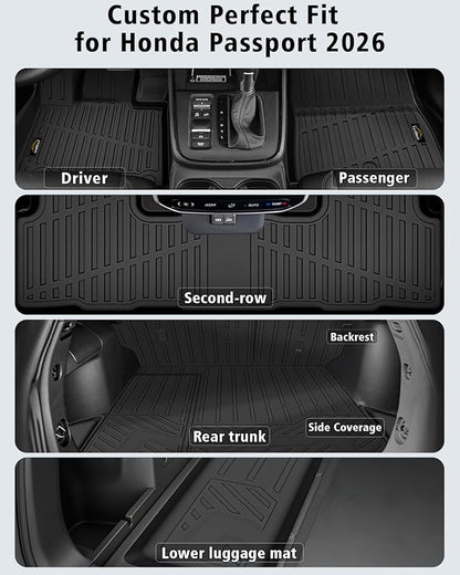 Floor Mats Custom for Honda Passport 2026 Trunk Mat with Backrest Mat All Weather TPE Rubber Cargo Liner Full Set Floor Liners for Passport Accessories (Trunk Mat+Backrest Mats+Floor Mats)