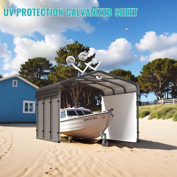 Metal Carport,Carport 10x15 Heavy Duty,Car Tent Garage with Galvanized Metal Roof,Car Port Kits for Snow,Outdoor Car Shelter