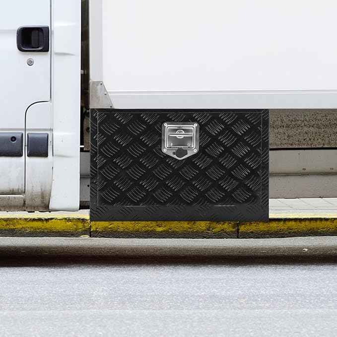 VEVOR Underbody Truck Box, 24" x 12" x 14" Pickup Storage Box, Heavy Duty Aluminum Diamond Plate Tool Box with Lock and Keys, Waterproof Trailer Storage Box with T-Handle Latch for Truck, Van, Trailer