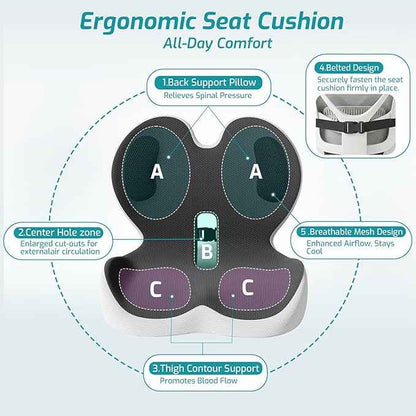 Trucker Seat Cushion, Car Seat Cushions with Lumbar Support Pillow, Ergonomic L-Shaped Orthopedic Memory Foam Pad for Long Driving Back Pain Sciatica Relief, Drivers Office Workers (Black+LGrey)