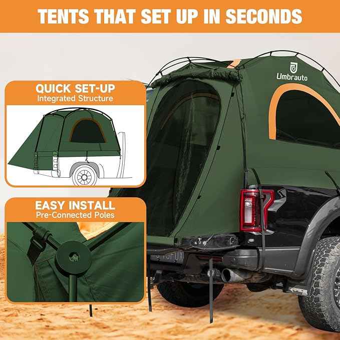 Truck Bed Tent 5.5' ~ 5.8', Upgrade Quick Setup Truck Tent for Camping, 3000mm Waterproof Pickup Truck Tent for 2 Person, Ford, GMC, Toyota, Chevy, Dodge, Nissan