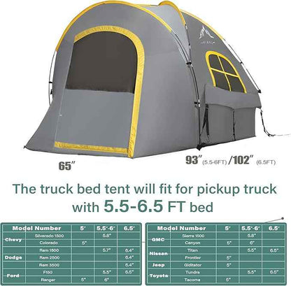 Pickup Truck Tent, Waterproof PU2000mm Double Layer for FT Truck Bed, Portable Bed Tent for Camping