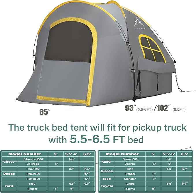 Pickup Truck Tent, Waterproof PU2000mm Double Layer for FT Truck Bed, Portable Bed Tent for Camping