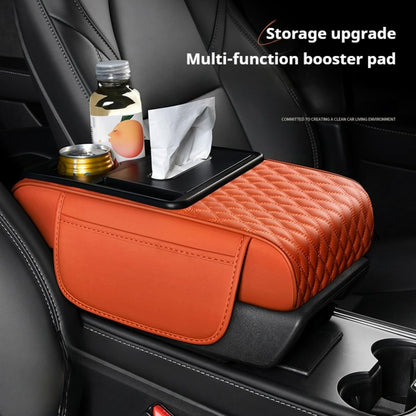 5-In-1 Center Console Cover Organizer with Cup Holder, Storage Pocket and Tissue Box, Armrest Cover Cushion Pad, Water Ripples, Black