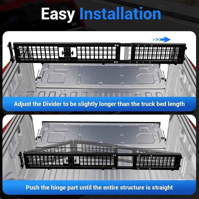 60"-70" Adjustable Truck Bed Divider for Full Size Truck, Cargo Divider for Pickup Truck Bed, MOLLE Panel, Fits Ford F150 Chevy Silverado Gmc Sierra Toyota Jeep Powder Coated Carbon Steel No Drilling