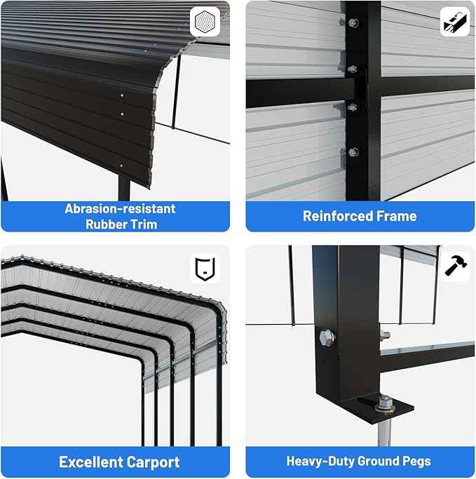 12x20FT Heavy Duty Metal Carport with Canopy, Galvanized Steel Frame & Roof with Reinforced Base, All-Weather Protection for Vehicles, Boats and Outdoor Storage