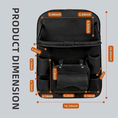 Car Seat Organizer, Multifunctional Backseat Protector Mat, Storage Bag and Tray Rack, Trash Storage (Suitable for Cars, Children, Back of Seats, and Rear Seats) (Black, Leather 1-Piece Set)
