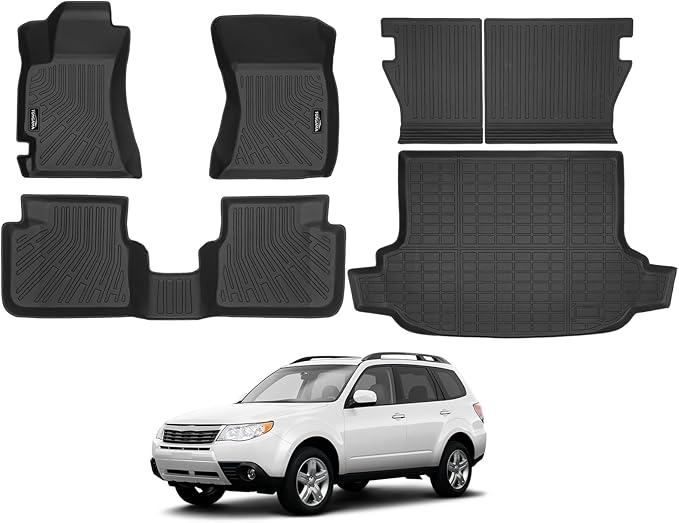 Tongama-Floor Mats for 2009-2013 Subaru Forester, All Weather TPE Floor Liners and Trunk Mat and Backrest Mats Protectors for Subaru Forester Interior Waterproof Accessories