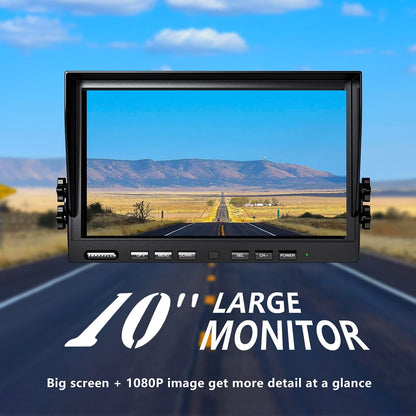 10'' 1080P Wireless Backup Camera System, 10 Inch DVR Dual/Quad Monitor Wireless 2 Rear View Cameras for RV/Truck/Trailer/Camper, IP69 Waterproof Digital Signal Recording System-BW102