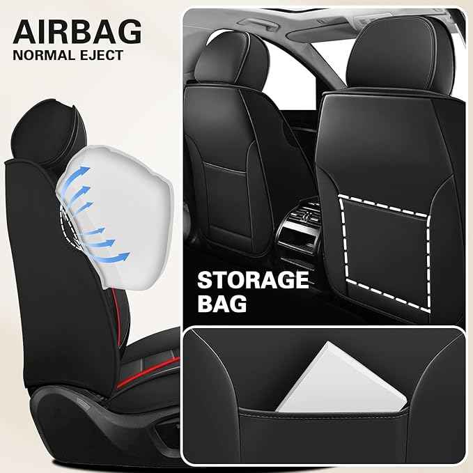 Car Seat Cover Fit for Nissan Frontier 2005-2026 Waterproof Seat Covers,Nappa Faux Leather Breathable and Comfortable,Car Seat Protector Car Interior Accessories (Full Set) Black&Red