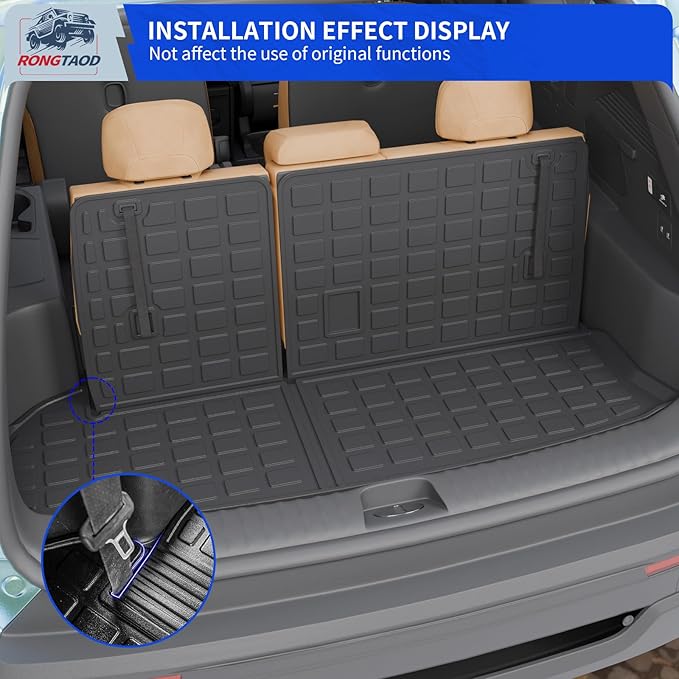 Rongtaod Cargo Mat Compatible with 2014-2019 Toyota Highlander Trunk Mat Cargo Mat Cargo Liner All Weather Back Seat Cover Protector 2018 Highlander Accessories (Trunk Mat with Backrest Mat)