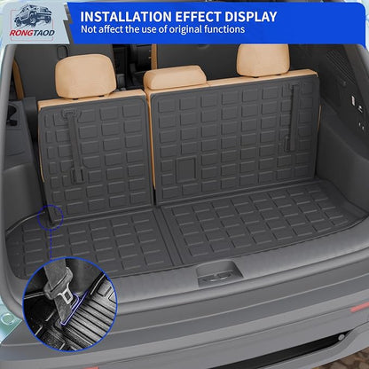 Rongtaod Cargo Mat Compatible with 2014-2019 Toyota Highlander Trunk Mat Cargo Mat Cargo Liner All Weather Back Seat Cover Protector 2018 Highlander Accessories (Trunk Mat with Backrest Mat)