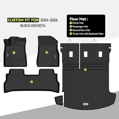 Tongama-Floor Mats for 2024 2025 2026 Buick Envista, All Weather TPE Floor Liners and Trunk Mat with Backrest Mat Protectors for Buick Envista Waterproof Interior Accessories