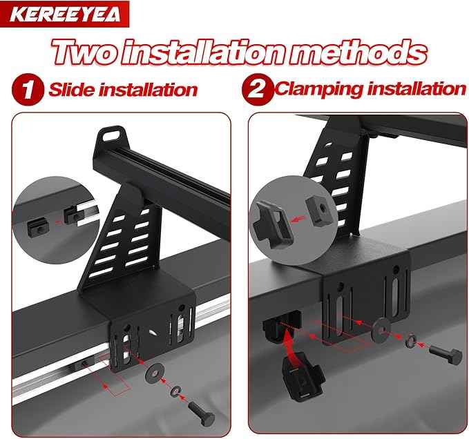 Adjustable 65.4”Heavy Duty Truck Bed Rack Cross Bars（2PCS） for Mid-Size Trucks with Soft Roll-Up, Hard Rolling,Tri-Fold, Retract Hard Tonneau Covers|Aluminum Cross Bars|Fits Kayak Racks, Bike Racks