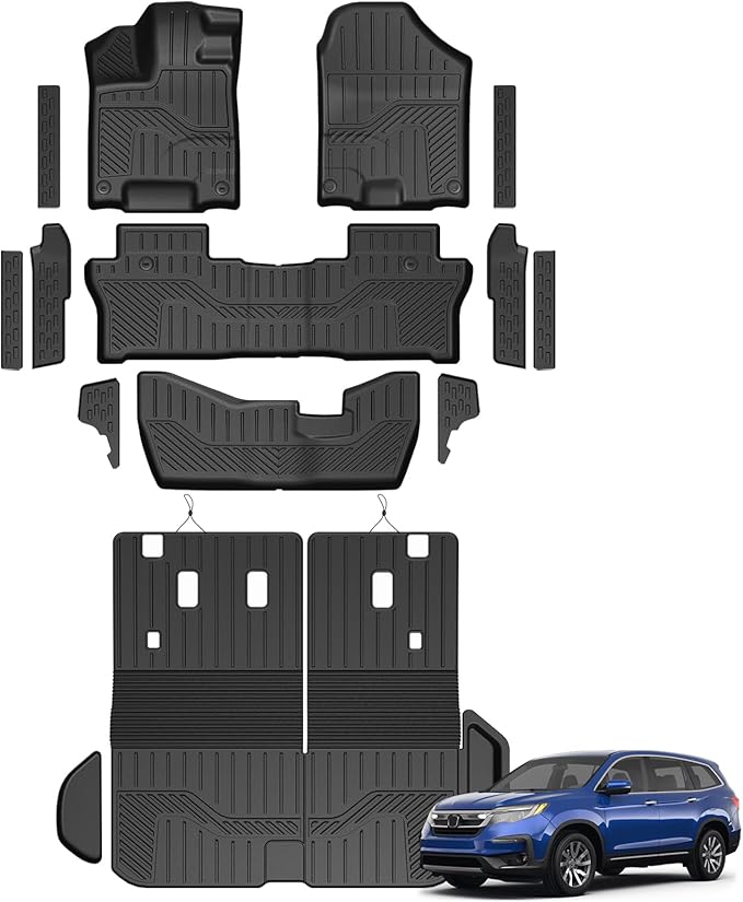 Floor Mats for Honda Pilot 2022-2016, All Weather Floor Mats Trunk Cargo Liner with Backrest Protectors and Door Sill Guards Accessories, Full Coverage Set for 8 Seats (Not Fit Elite Model)