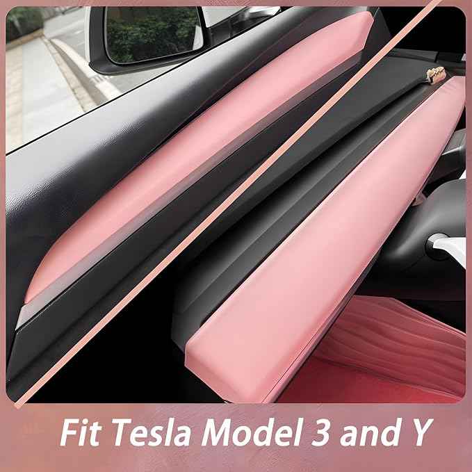 Dashboard Cover Wrap and Front Door Inner Armrest Panel Cover Trim Compatible with Tesla Model 3(2021-2023) and Model Y(2019-2024)(Light Pink)