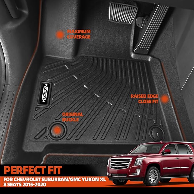 Custom Fit Floor Mats for 2015-2020 Chevrolet Suburban/GMC Yukon XL 8 Seats 2nd-Row Bench Seat, All Weather TPE Floor Liners & Trunk Mat & Backrest Protectors, Full Set Interior Accessories