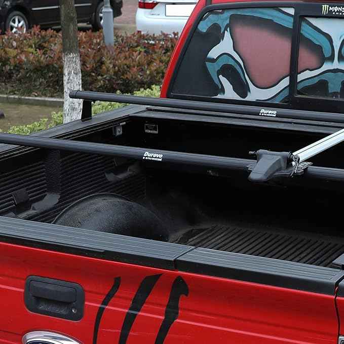 Truck Rack with Two Cross Bars and Four Brackets for Pickup Bed, Universal Aluminum Black Bar Length Adjustable from Min 49” to Max 64” Works with Tonneau Cover that Mounts on Top of Rails