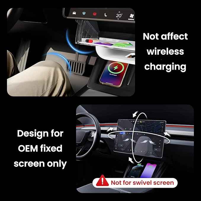 for Tesla Model Y Juniper Under Screen Storage Organizer 2025-2026/Model 3 Highland 2024-2026, Hideable Center Console Organizer Tray for Tesla Model Y Juniper Accessories, White