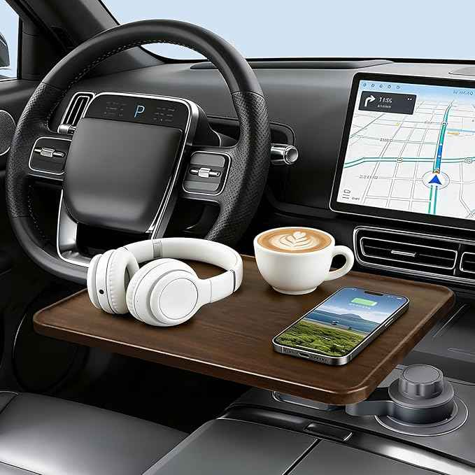 360° Rotating Car Laptop Desk - Cup Holder Mount Car Table Tray, Compatible with Tesla Model Y/3/S, F-150/Explorer/Maverick & Most Vehicles, Car Accessories for Women & Men