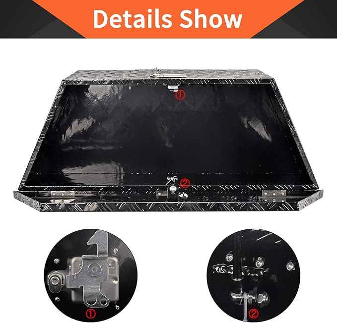 39 Inch Aluminum Trailer Tongue Tool Box 5 Bar Tread Wide Utility ToolBox for Pick Up Truck RV Storage Organizer Tool Box with Lock and Keys - 39"X16.5"X12" Black