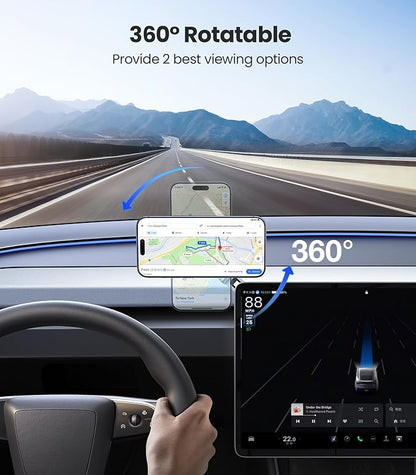 VICSEED Tesla Phone Mount【Strongest Magnet Power】 Foldable Hidden Tesla Phone Holder Fit for All Phones, Tesla Model 3/Y/Cybertruck Accessories, Tesla Model 3 Model Y for MagSafe Car Mount-Quicksilver