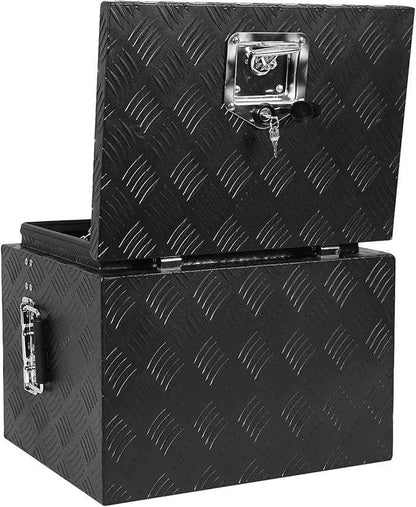 Aluminum Diamond Plate Tool Underbody Box, Waterproof Square Truck Storage Organizer Chest for Pick Up Truck Bed, RV Trailer with T-Handle Lock and Keys (18 inch)