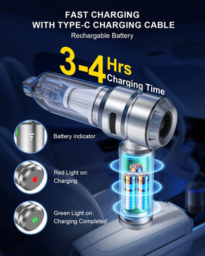 Car Vacuum,3 Suction Modes,Portable Mini Cordless Cleaner with 21000pa Suction Power,Type-C Charge,Handheld Vacuum for Home,Car, Office Desk, Keyboards(Diamond Silver)