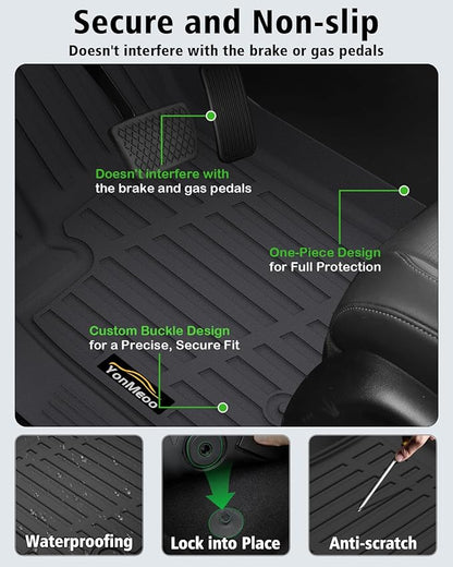 Floor Mats Custom for Grand Cherokee L 2021-2025 2026 Captain Chair(Only for 6-Seater w/o 2nd Row Armrest) TPE All Weather Cargo Liner with Backrest Mat & Door Sill Guards Accessories, Black