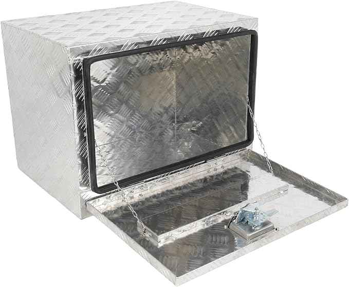 SCITOO 24 Inch Diamond Plate Truck Bed Tool Box,Aluminum Heavy Duty Crossover Storage for Most Full Size Pickups,Lockable Weatherproof Chest,Fits 24" Truck Beds,Easy Access to Load and Unload