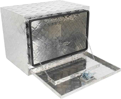 SCITOO 24 Inch Diamond Plate Truck Bed Tool Box,Aluminum Heavy Duty Crossover Storage for Most Full Size Pickups,Lockable Weatherproof Chest,Fits 24" Truck Beds,Easy Access to Load and Unload