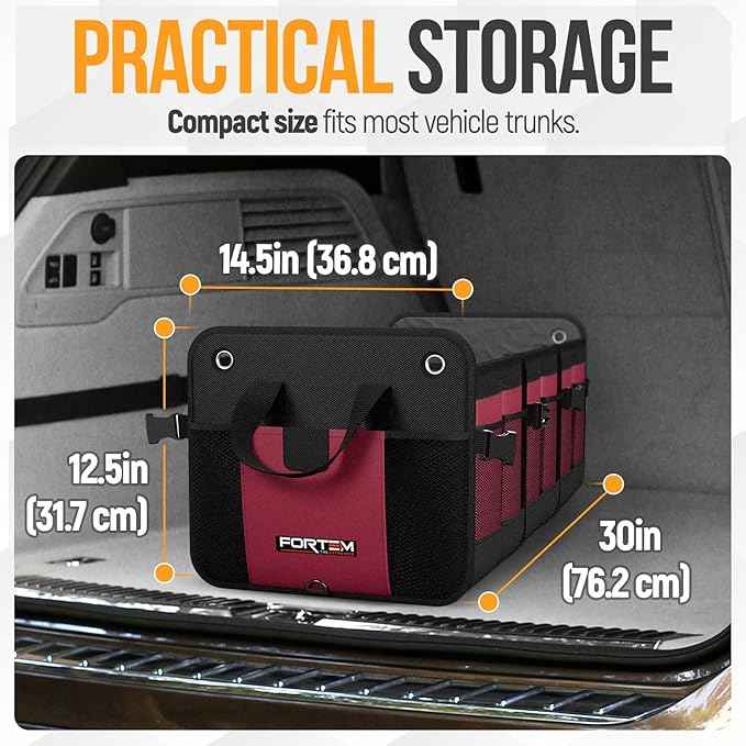 FORTEM Trunk Organizer with Cooler For SUV Car Organizer and Storage, Collapsible Multi-Compartment, Perfect Christmas Gifts For Men, Women, 1680D Oxford, Non Slip Bottom, Straps, Soft Cover 110L