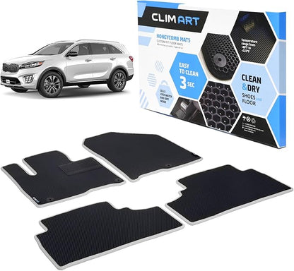 CLIM ART All-Weather Car Floor Mats Compatible with Kia Sorento 2016-2020 EX, L, LX, S, SX, Custom-Fit Heavy-Duty Floor Liners for Cars & SUVs, Car Accessories for Men & Women, Silver - FL941416041