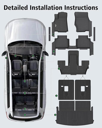 Floor Mats Custom for Grand Cherokee L 2021-2025 2026 Captain Chair(Only for 6-Seater w/o 2nd Row Armrest) TPE All Weather Cargo Liner with Backrest Mat & Door Sill Guards Accessories, Black