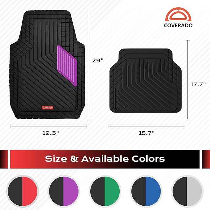 Coverado Car Floor Mats Full Set – Heavy-Duty PVC Floor Mats with Purple Metallic Heel Pad, All-Weather Protection for Front & Rear, Non-Slip Backing, Easy-Clean Interior Liners