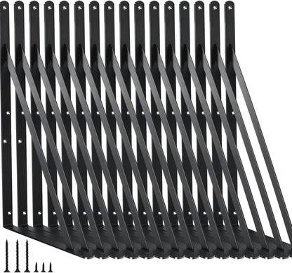 16 Pack L16 x H 10" Black Heavy Duty Shelf Brackets with Screws Metal Shelf Brackets Shelf Support Angle Brackets for Shelves L Brackets Heavy Duty Floating Shelf
