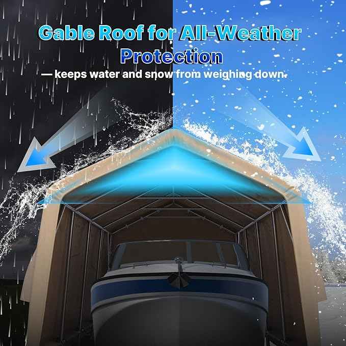 ADVANCE OUTDOOR Heavy Duty 10X20 ft Carport Outdoor Patio Portable Canopy Storage Shelter Shed with 2 Rolled up Zipper Doors & Vents for Snowmobile Garden Tools, Beige