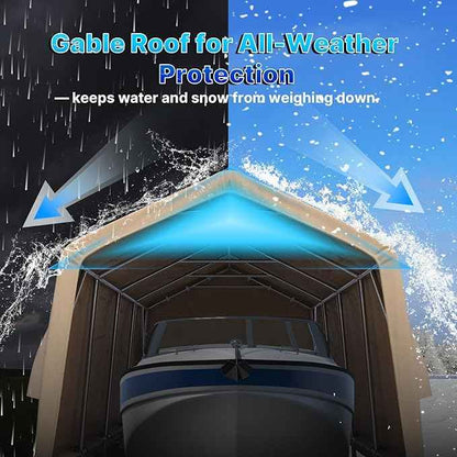 ADVANCE OUTDOOR Heavy Duty 10X20 ft Carport Outdoor Patio Portable Canopy Storage Shelter Shed with 2 Rolled up Zipper Doors & Vents for Snowmobile Garden Tools, Beige