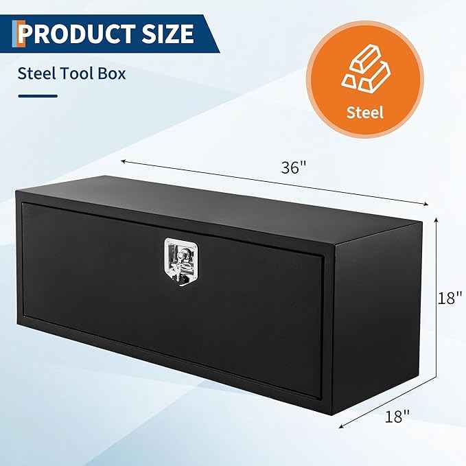 Black Steel Truck Bed Tool Box, Powder Coated Storage Chest, Weatherproof Trailer ToolBox Storage Organizer for Pickup, Truck Bed, RV, Trailer (36 * 18 * 18 - Black)