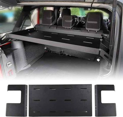 RT-TCZ Rear Trunk Cargo Rack Basket for Jeep Wrangler JKU (2007-2017) & JLU (2018+), 4 Door Interior Storage Shelf, Black Aluminum Alloy & Stainless Steel, 1PC Integrated Pallet